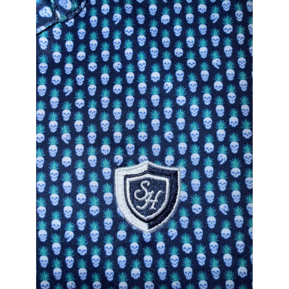 Peter Millar Summer Comfort Mens XL Blue Pineapple Skull Golf Polo Shirt SH logo - Picture 2 of 11